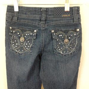 Jolt girls jeans Sz 10 Flare Blue Bling flap back